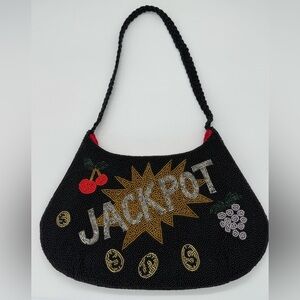 Vintage Lucky Black Beaded Casino Jackpot Slot Las Vegas Shoulder Bag Purse